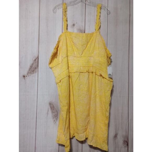 BP Dress Ladies 3x Yellow Floral Smocked Ruffle Strap - Picture 1 of 6